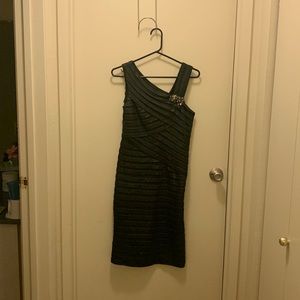 A charcoal grey body con dress. Worn twice each to a wedding.